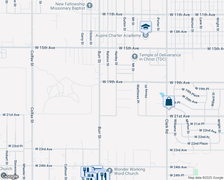 map of restaurants, bars, coffee shops, grocery stores, and more near 1932 Hanley Street in Gary