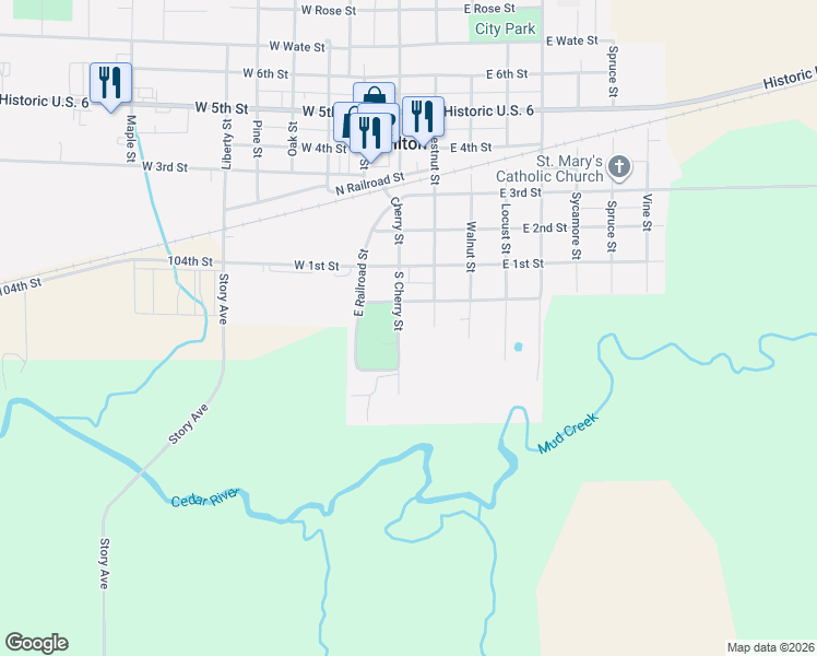 map of restaurants, bars, coffee shops, grocery stores, and more near 320 Cherry Street in Wilton