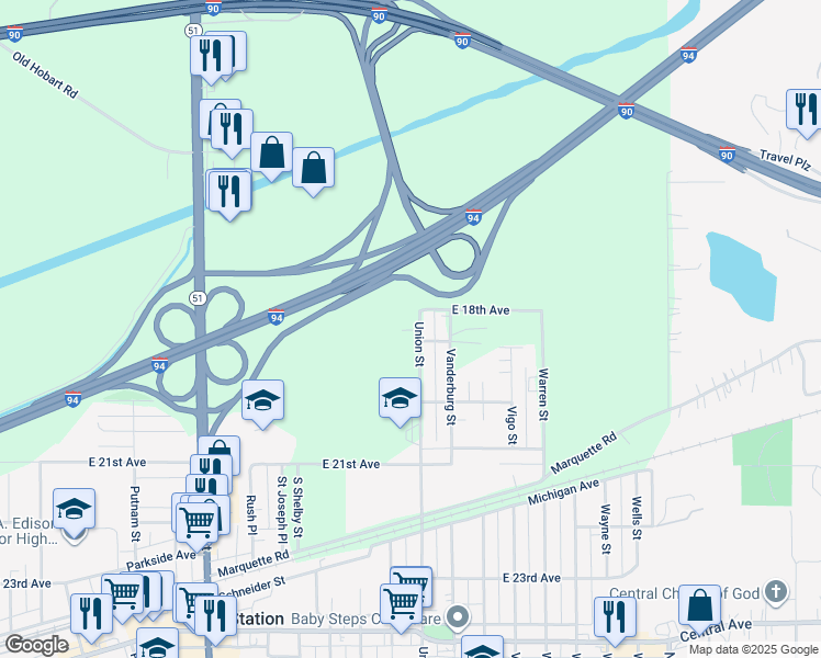 map of restaurants, bars, coffee shops, grocery stores, and more near 4261 Oaktree Drive in Lake Station