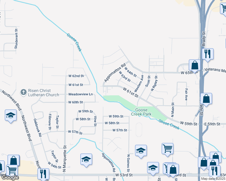 map of restaurants, bars, coffee shops, grocery stores, and more near 713 West 61st Street in Davenport
