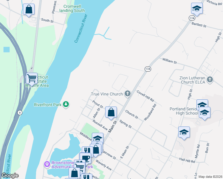 map of restaurants, bars, coffee shops, grocery stores, and more near 12 Joelle Drive in Portland