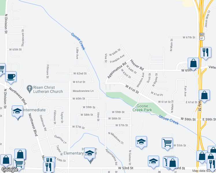 map of restaurants, bars, coffee shops, grocery stores, and more near 6053 Appomattox Road in Davenport