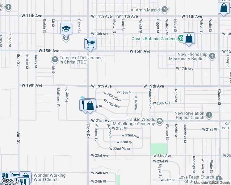 map of restaurants, bars, coffee shops, grocery stores, and more near 4247 West 19th Place in Gary