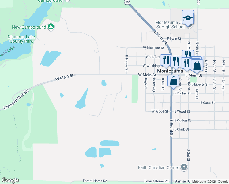 map of restaurants, bars, coffee shops, grocery stores, and more near 300-398 Terrace Lane Drive in Montezuma