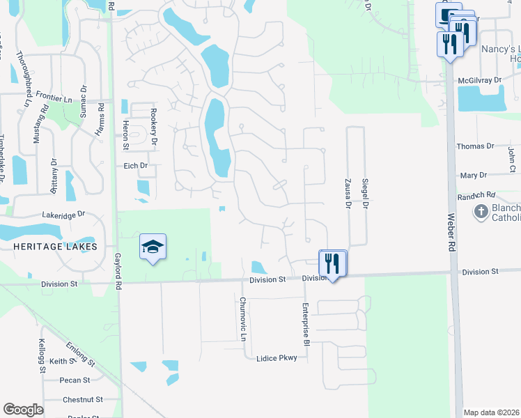 map of restaurants, bars, coffee shops, grocery stores, and more near 16539 Buckner Pond Way in Crest Hill