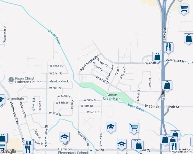 map of restaurants, bars, coffee shops, grocery stores, and more near 729 West 61st Street in Davenport
