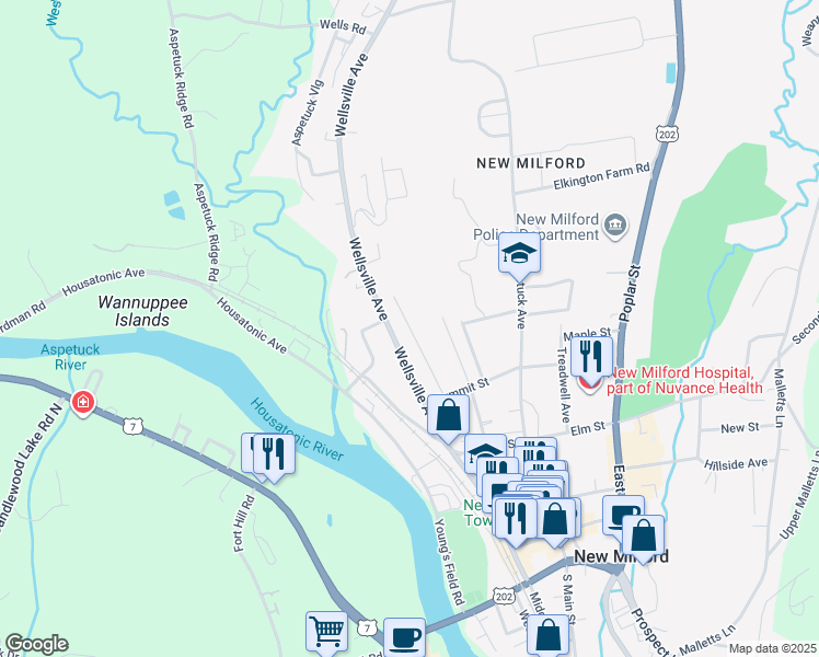 map of restaurants, bars, coffee shops, grocery stores, and more near 31 Taylor Street in New Milford