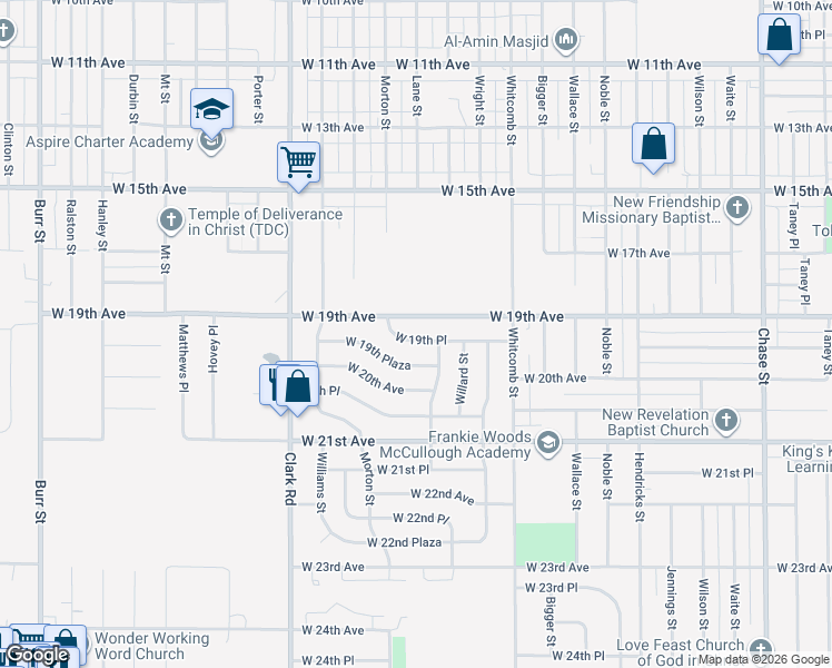 map of restaurants, bars, coffee shops, grocery stores, and more near 4200 West 19th Place in Gary