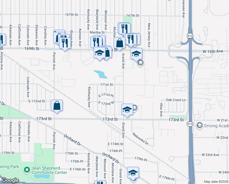 map of restaurants, bars, coffee shops, grocery stores, and more near 7124 Montana Avenue in Hammond