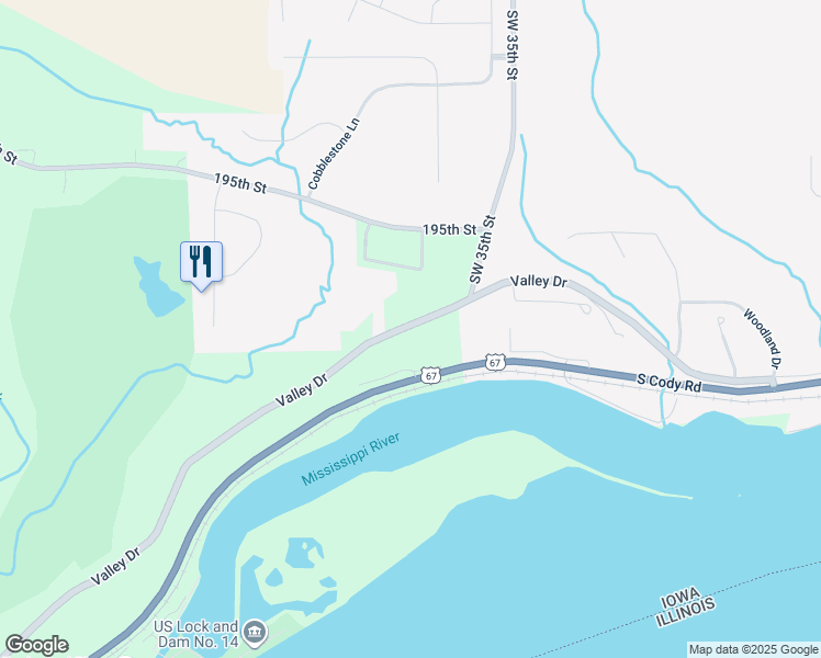 map of restaurants, bars, coffee shops, grocery stores, and more near 26002 Valley Drive in Bettendorf