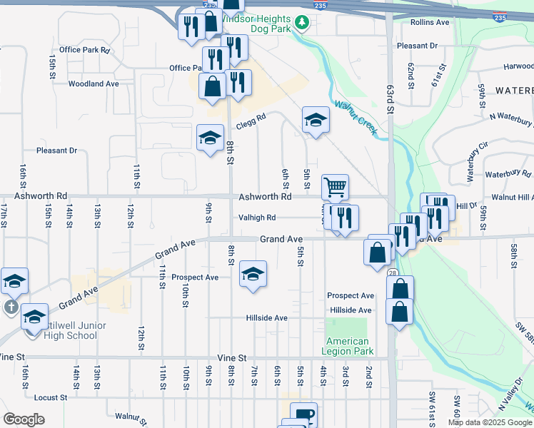 map of restaurants, bars, coffee shops, grocery stores, and more near 608 Ashworth Road in West Des Moines