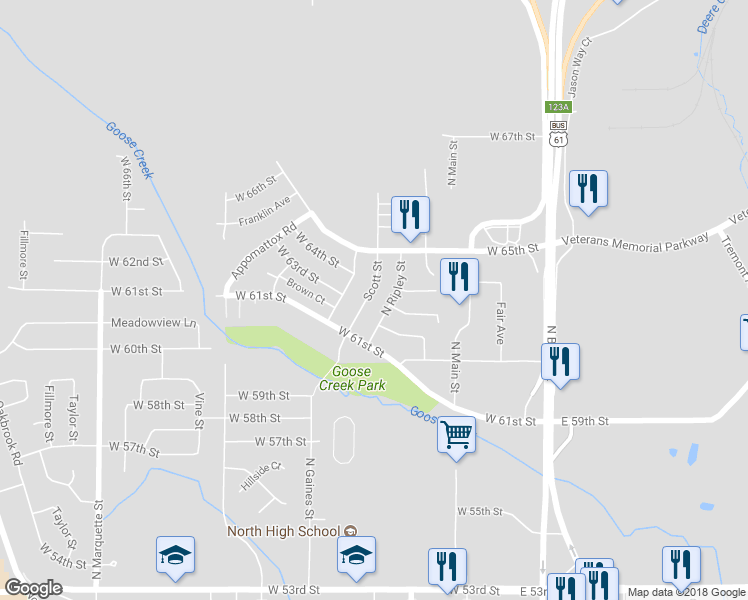 map of restaurants, bars, coffee shops, grocery stores, and more near 6221 Scott Street in Davenport