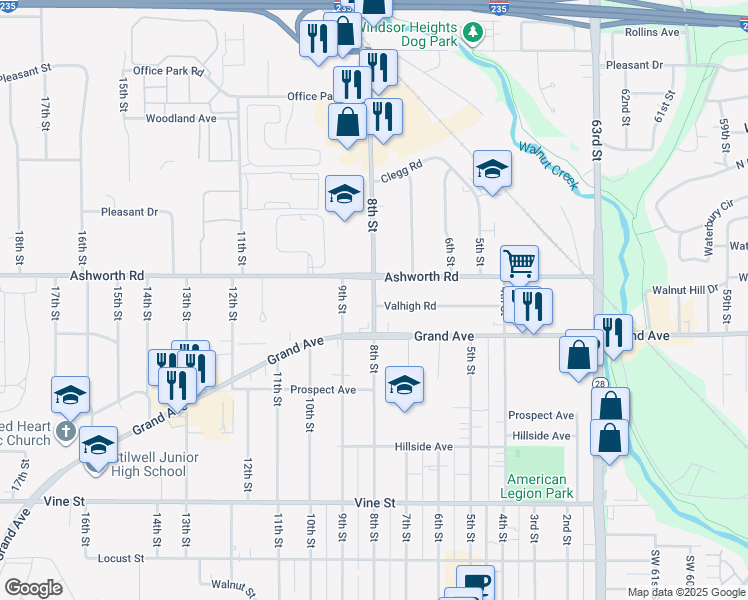 map of restaurants, bars, coffee shops, grocery stores, and more near 922 8th Street in West Des Moines