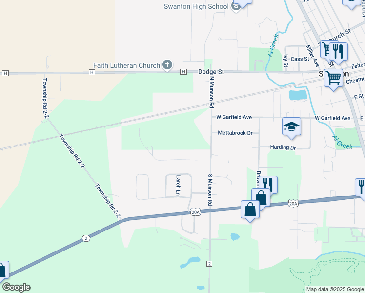 map of restaurants, bars, coffee shops, grocery stores, and more near 7711 County Road 2 in Swanton