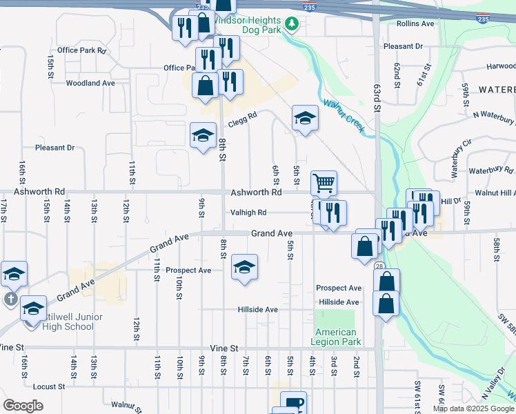 map of restaurants, bars, coffee shops, grocery stores, and more near 608 Ashworth Road in West Des Moines