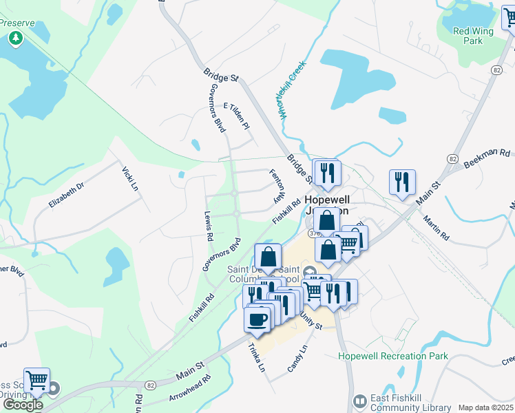 map of restaurants, bars, coffee shops, grocery stores, and more near 45 Fenton Way in Hopewell Junction