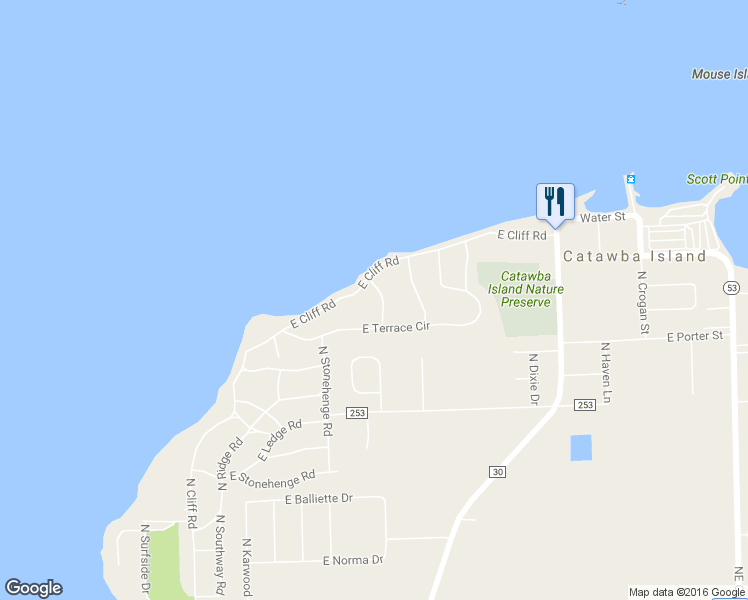 map of restaurants, bars, coffee shops, grocery stores, and more near 4064 Perry Loop in Port Clinton