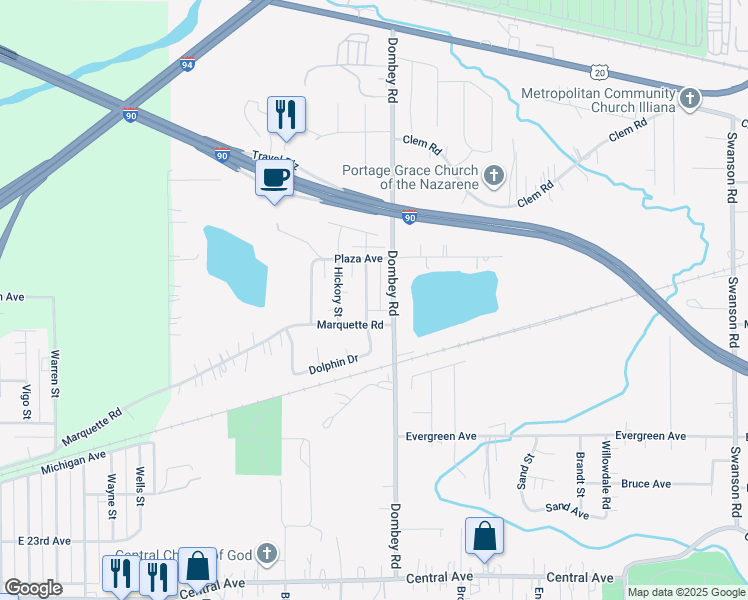 map of restaurants, bars, coffee shops, grocery stores, and more near 2320 Locust Street in Portage