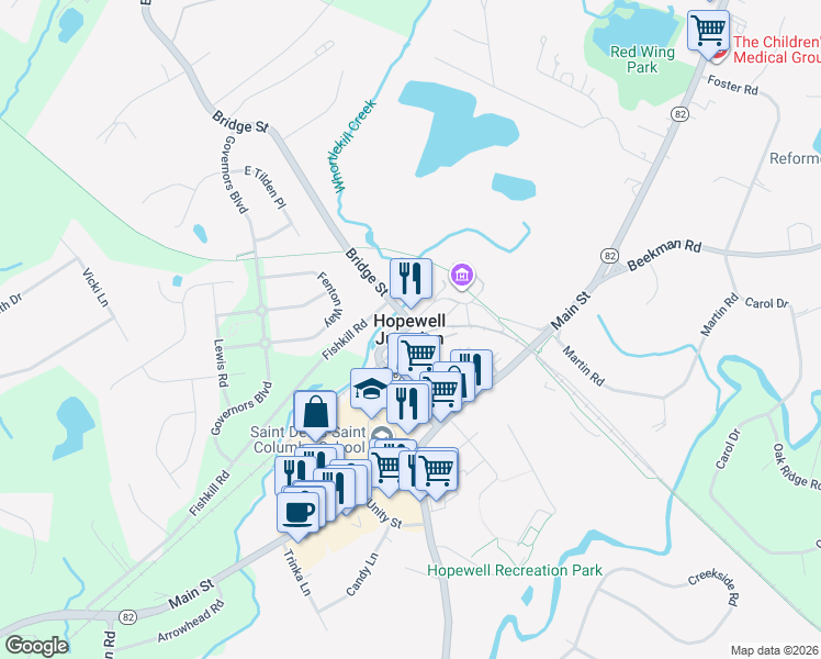map of restaurants, bars, coffee shops, grocery stores, and more near in Hopewell Junction