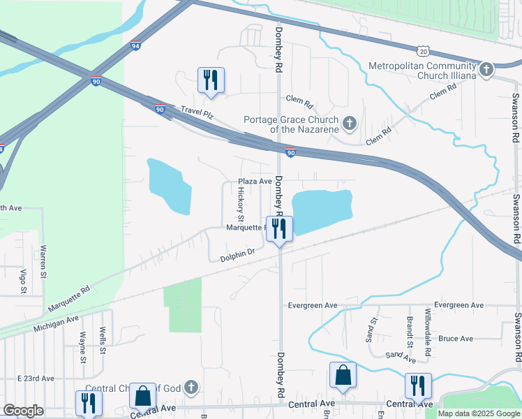 map of restaurants, bars, coffee shops, grocery stores, and more near 2320 Locust Street in Portage
