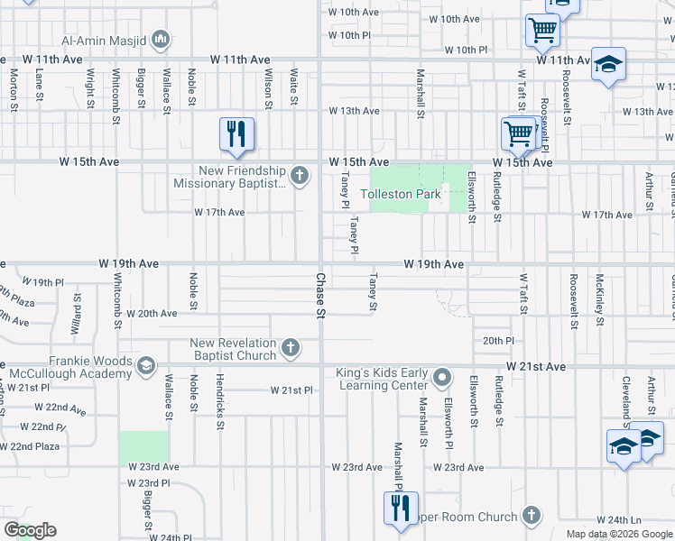 map of restaurants, bars, coffee shops, grocery stores, and more near 2934 West 19th Avenue in Gary