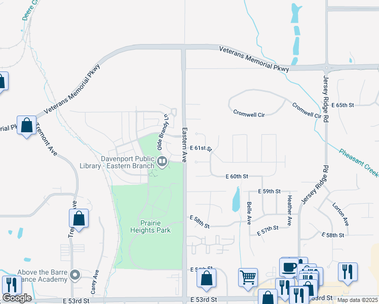 map of restaurants, bars, coffee shops, grocery stores, and more near 1808 East 61st Street in Davenport