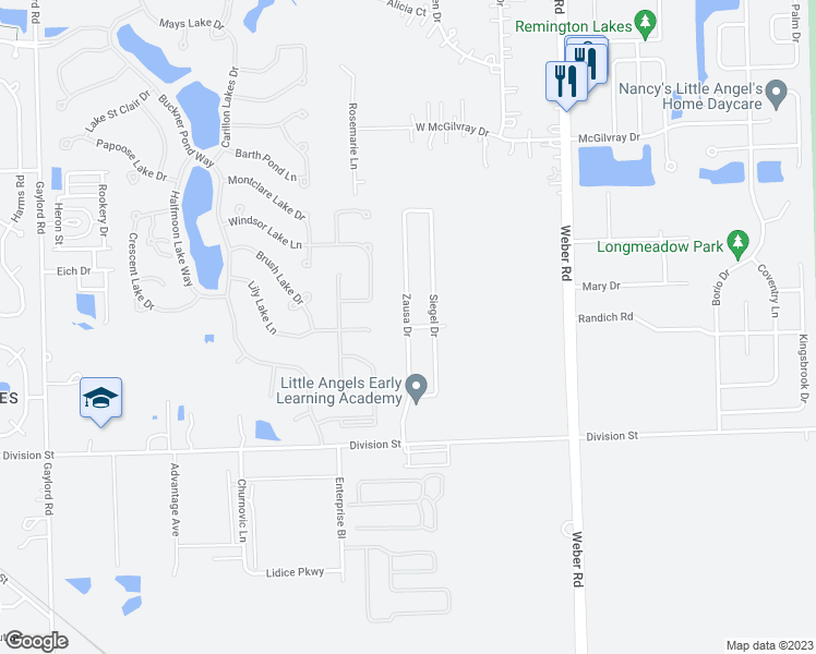 map of restaurants, bars, coffee shops, grocery stores, and more near 21017 Longmeadow Drive in Crest Hill