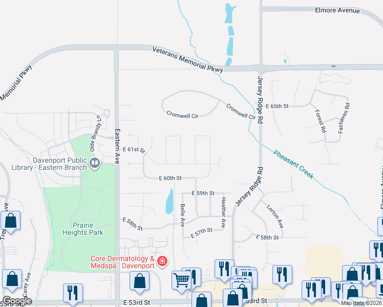 map of restaurants, bars, coffee shops, grocery stores, and more near 1820 Cromwell Circle in Davenport