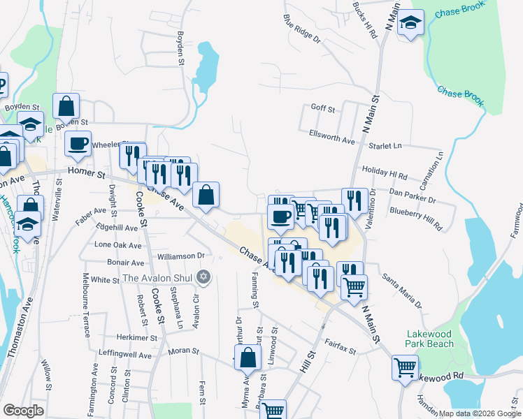 map of restaurants, bars, coffee shops, grocery stores, and more near 26 Judith Lane in Waterbury