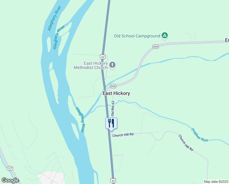 map of restaurants, bars, coffee shops, grocery stores, and more near Highway 666 in Tidioute