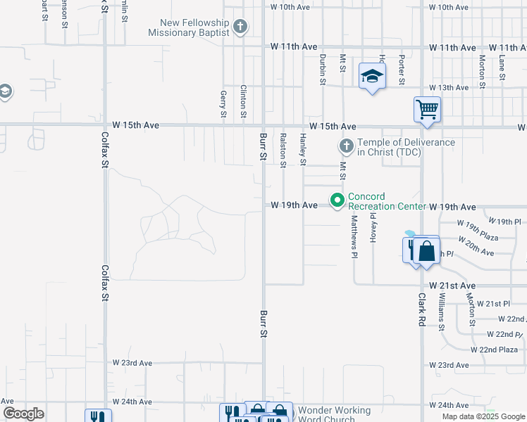 map of restaurants, bars, coffee shops, grocery stores, and more near 1792 Burr Street in Gary