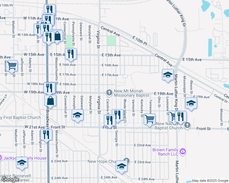 map of restaurants, bars, coffee shops, grocery stores, and more near 1832 Georgia Street in Gary