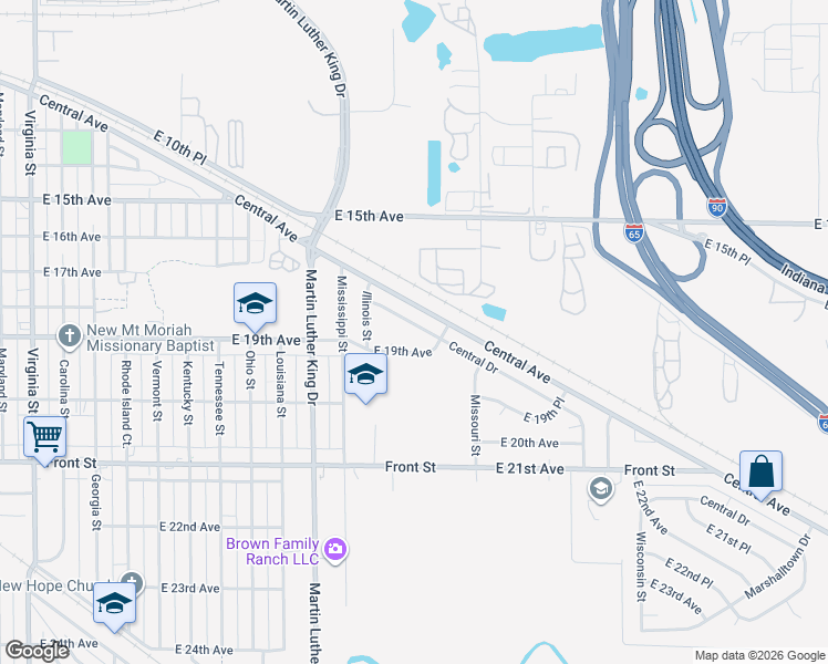 map of restaurants, bars, coffee shops, grocery stores, and more near 1908 Central Drive in Gary