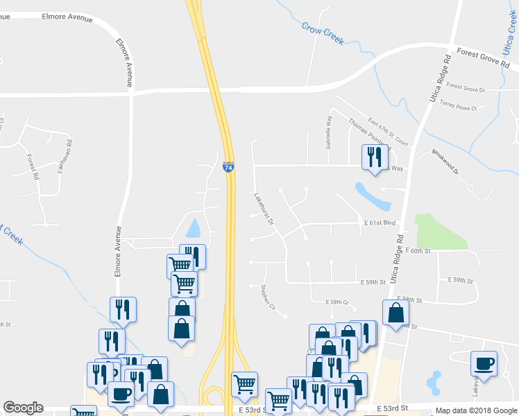 map of restaurants, bars, coffee shops, grocery stores, and more near 3662 East 62nd Court in Davenport