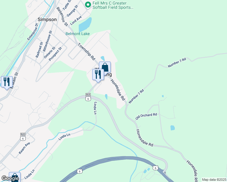 map of restaurants, bars, coffee shops, grocery stores, and more near 60 Honesdale Road in Carbondale