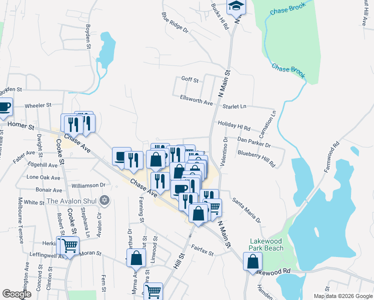 map of restaurants, bars, coffee shops, grocery stores, and more near 19 Gary Avenue in Waterbury