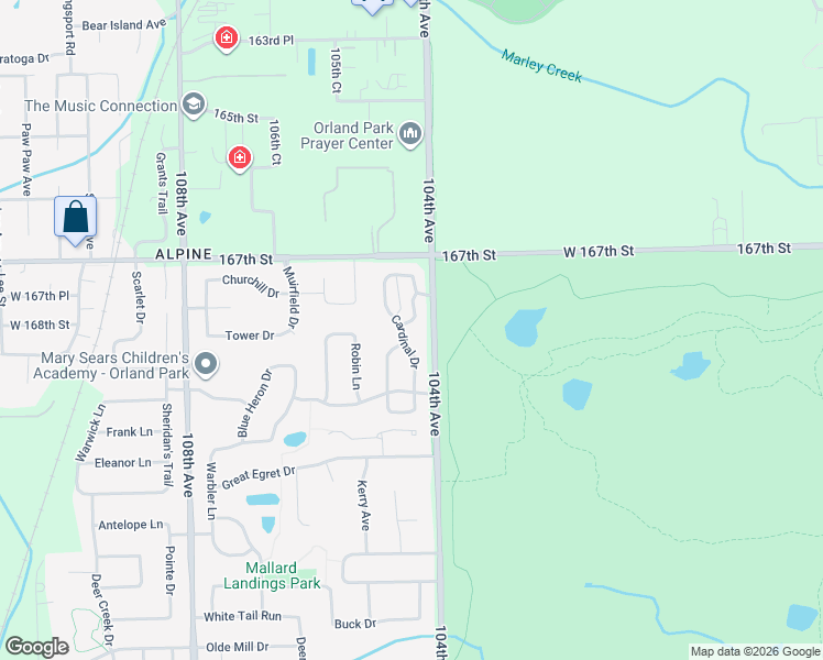 map of restaurants, bars, coffee shops, grocery stores, and more near 16756 Winterberry Lane in Orland Park