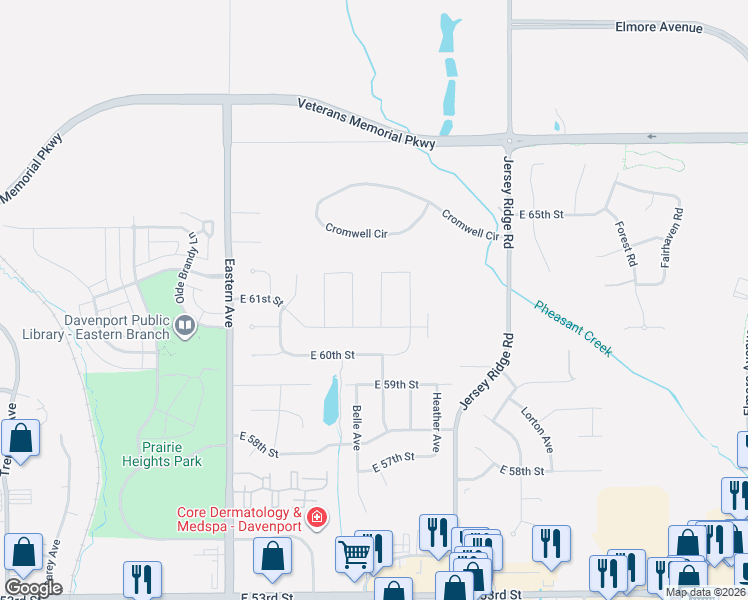 map of restaurants, bars, coffee shops, grocery stores, and more near 1820 Cromwell Circle in Davenport