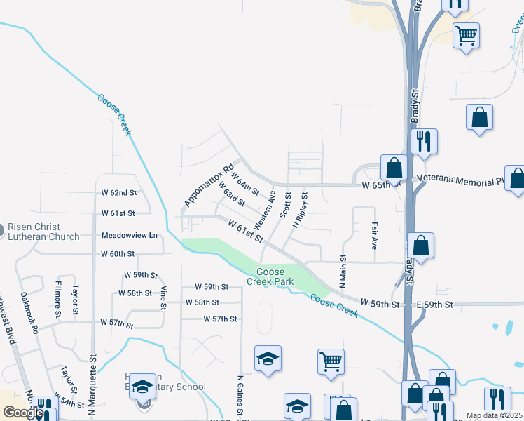 map of restaurants, bars, coffee shops, grocery stores, and more near 604 West 63rd Street in Davenport
