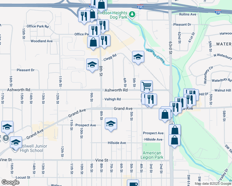 map of restaurants, bars, coffee shops, grocery stores, and more near 608 Ashworth Rd in West Des Moines