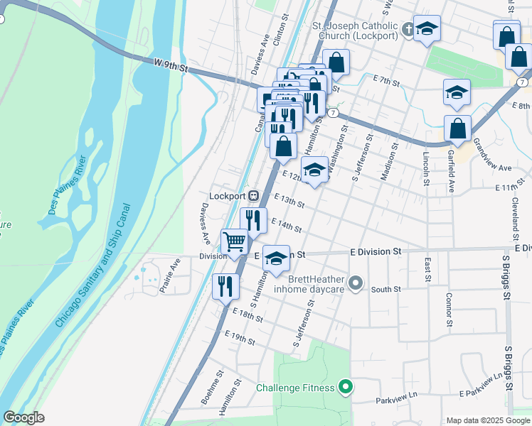 map of restaurants, bars, coffee shops, grocery stores, and more near in Lockport