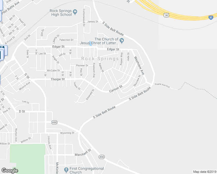 map of restaurants, bars, coffee shops, grocery stores, and more near 422 Agate St in Rock Springs