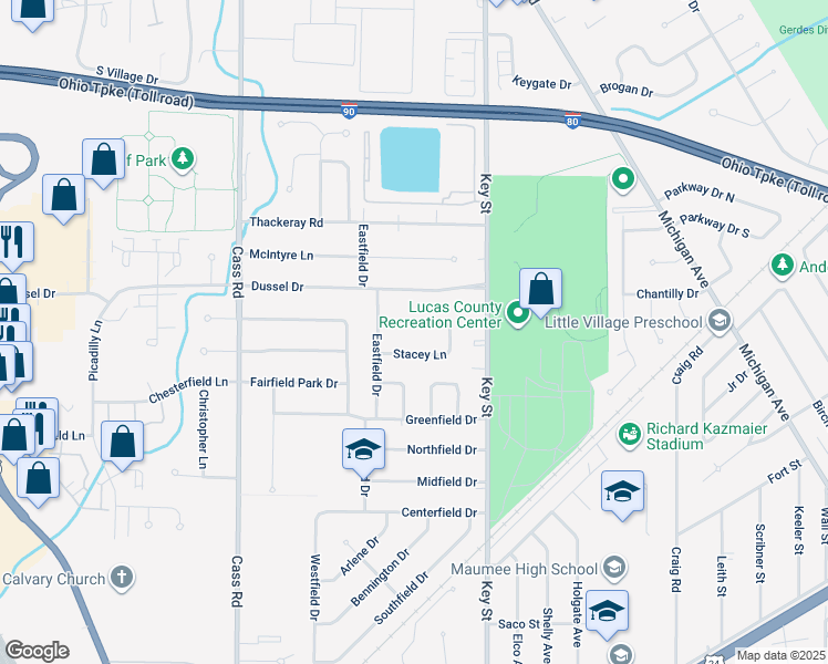 map of restaurants, bars, coffee shops, grocery stores, and more near 620 Brahier Lane in Maumee