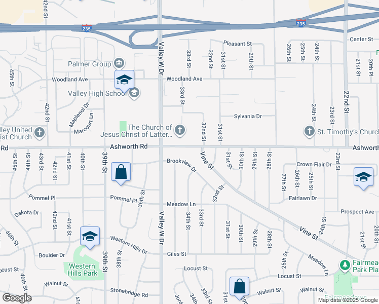 map of restaurants, bars, coffee shops, grocery stores, and more near 3408 Ashworth Road in West Des Moines