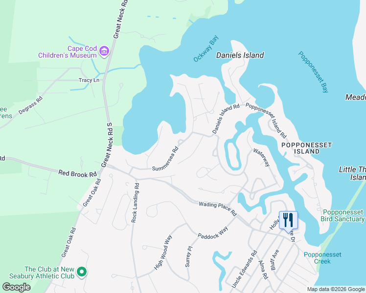 map of restaurants, bars, coffee shops, grocery stores, and more near 71 Summersea Road in Mashpee