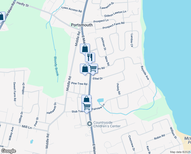 map of restaurants, bars, coffee shops, grocery stores, and more near 20 Ethel Drive in Portsmouth