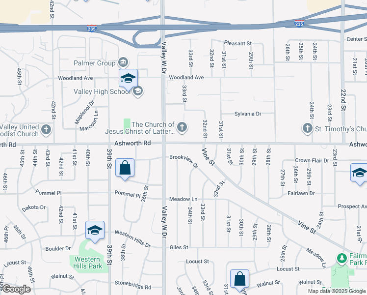 map of restaurants, bars, coffee shops, grocery stores, and more near 3408 Ashworth Road in West Des Moines
