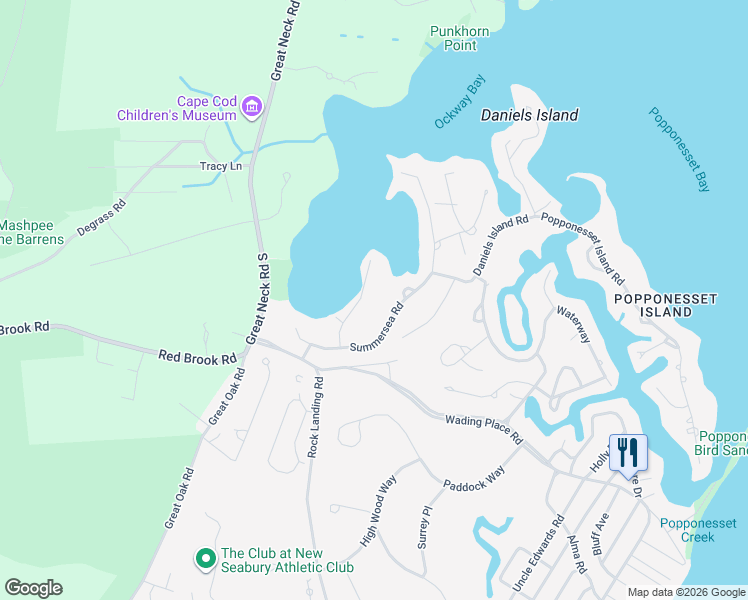 map of restaurants, bars, coffee shops, grocery stores, and more near 35 Little Neck Lane in Mashpee