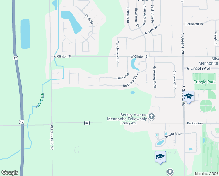 map of restaurants, bars, coffee shops, grocery stores, and more near 2372-2394 Redspire Boulevard in Goshen