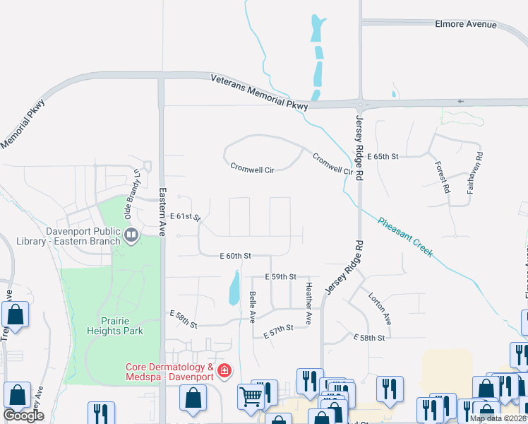 map of restaurants, bars, coffee shops, grocery stores, and more near 1820 Cromwell Circle in Davenport